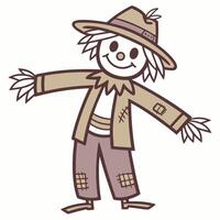 Cartoon style scarecrow with hat and smiling face illustration design vector