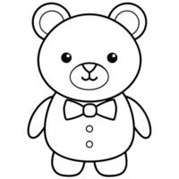 Outlined cartoon teddy bear wearing a bowtie and two buttons vector