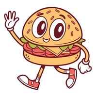 Cartoon burger character waving with friendly expression mascot design illustration vector