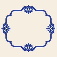 Elegant blue floral frame design with rounded edges on beige background vector