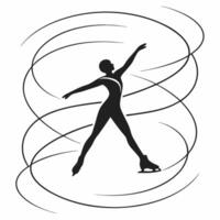 Elegant figure skater silhouette with dynamic ice trails abstract design vector