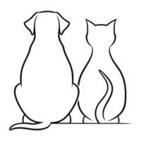 Simple minimalist outline of a dog and cat sitting together back view vector