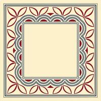 Ornate square frame with floral and geometric motifs cream and burgundy color palette vector