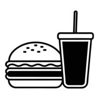 Monochrome burger and soda icon classic fast food combination minimalist style vector