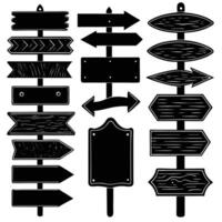 silhouette collection of different types of wooden signs and arrows for design vector