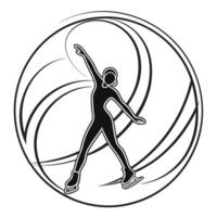 Elegant silhouette of female figure skater performing within a circular abstract design vector