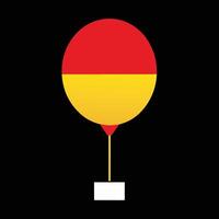 Simple red and yellow hot air balloon with basket icon on black background vector