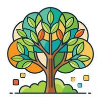 Stylized tree illustration with green canopy and vibrant color blocks design vector