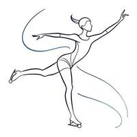 Elegant figure skating woman line art graphic isolated on white background vector