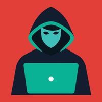 Anonymous hacker with laptop concept for cyber security data protection in flat design vector