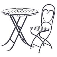 Bistro set outline minimalist illustration of table and chair with bowl vector