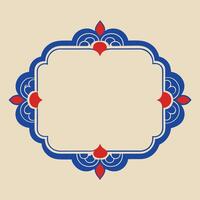 Decorative frame design with blue and red floral elements on a beige background vector