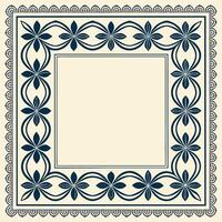 Elegant square frame with decorative floral elements and scalloped edge in navy and beige vector