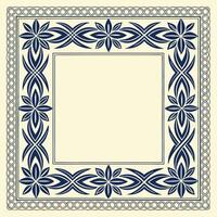 Navy blue floral patterned border frame with circular edge design on light background vector