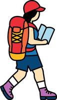 Female tourist with backpack holding a map vector