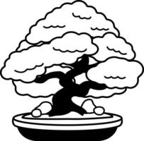 black and white illustration icon of a bonsai vector