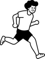 black and white illustration of a man running with a smile vector