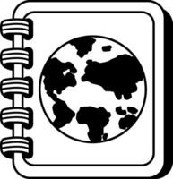 black and white illustration of a book with a globe on the cover vector
