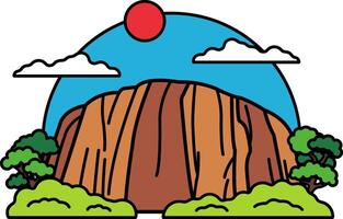 icon of A mountain with a red sun in the sky vector