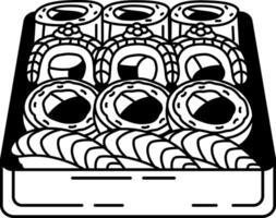 black and white illustration of a japanese sushi bento vector