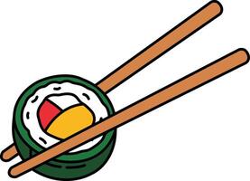 single icon of sushi roll with chopsticks vector