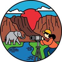 A woman taking a picture of an elephant vector