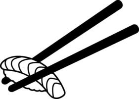 black and white illustration of a salmon sushi with chopsticks vector