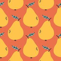 Yellow pear summer pattern on red background. Simple seamless pattern with pears. design for greeting card and invitation of seasonal summer holiday vector
