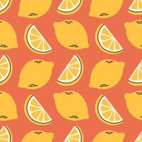 Lemon summer pattern on red background. Simple seamless pattern with lemons. design for greeting card and invitation of seasonal summer holiday vector