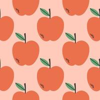 Red apple summer pattern on pink background. Simple seamless pattern with apples. design for greeting card and invitation of seasonal summer holiday vector