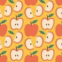 Apple summer pattern on yellow background. Simple seamless pattern with apples. design for greeting card and invitation of seasonal summer holiday vector