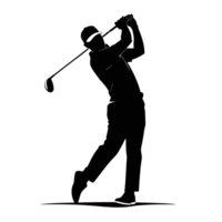 A silhouette of a golfer captures the moment just after a swing, highlighting the dynamic pose and movement. cutouts png