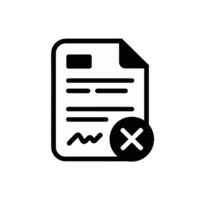 A black icon shows a document with a large X symbol, indicating cancellation or deletion. cutouts png