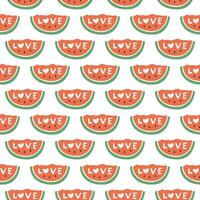 Watermelon summer pattern on white background with love. Simple seamless pattern with watermelon slices. design for greeting card and invitation of seasonal summer holiday vector