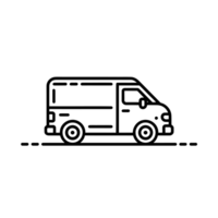 A simple black line drawing depicts a van in profile view, highlighting its outline and essential features. cutouts png