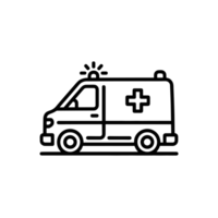A simple black line drawing depicts an ambulance with a cross symbol on its side and a light on top. cutouts png