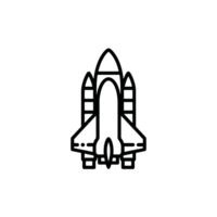 A simple black line drawing depicts a rocket or space shuttle, emphasizing its aerodynamic shape and structure. cutouts png