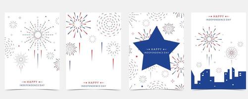 4th of July Independence Day background with firework for a4 vertical design vector