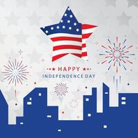 4th of July Independence Day background with firework party for square design vector