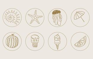 summer gold icon with shell,ice cream,umbrella,lemon for kid design vector