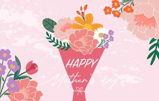 Pink mother day background with carnations leaf for horizontal design vector