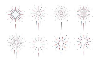 firework in night for fourth of July. Red and blue firecracker for 4th of July vector