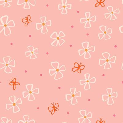 Beautiful Floral Seamless Pattern with Butterflies. Simple and Elegant Texture with Flowers in Pastel Pink