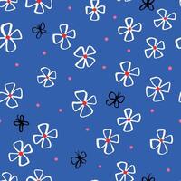 Beautiful Floral Seamless Pattern with Butterflies. Simple and Elegant Texture with Flowers in Blue vector