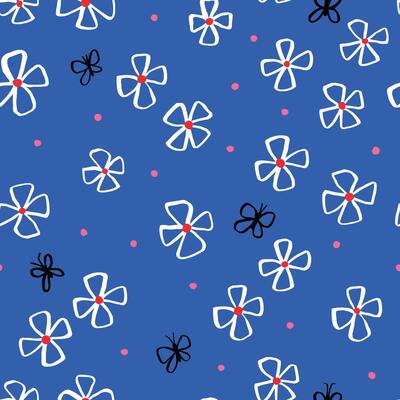 Beautiful Floral Seamless Pattern with Butterflies. Simple and Elegant Texture with Flowers in Blue