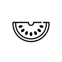 A simple black line drawing features a slice of fruit with seeds, resembling a watermelon or similar type cutouts png