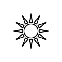 A black geometric sun symbol is depicted with a circular center and twelve triangular rays extending outward. cutouts png