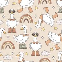 Boho Silly Goose Seamless Pattern Isolated on Natural Color Background vector