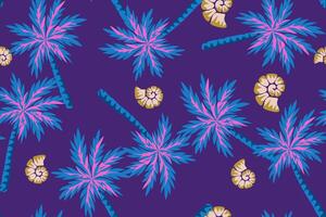 Exotic colorful palm trees with shells seamless pattern for background fabric banner vector