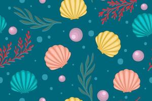 Colorful under the sea with shells with coral reef seamless pattern for background fabric vector